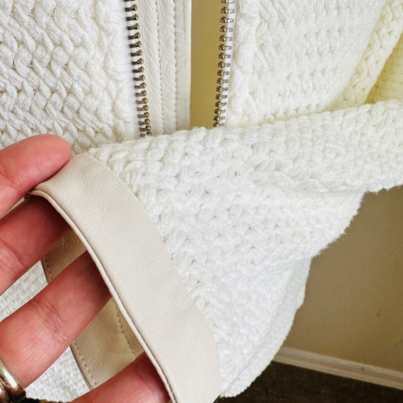 😍 Gorgeous + Unique 🤩 |  AMS Pure Cream White Leather Cotton Knit Jacket 8 - Picture 5 of 15